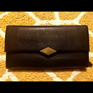 Pre-owned Fossil Black Leather Wallet